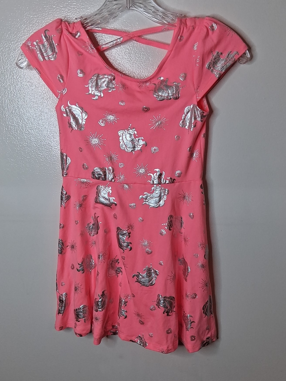 Epic Threads Girl's Size 6X Coral Pink Unicorn Skater Dress with Silver Accents